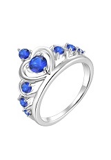 tiny silver heart crown blue sapphire birthstone baby ring